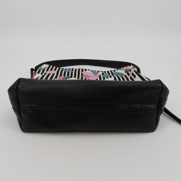 Fossil Maya Hobo Black Pebbled Leather Stripe Flower Floral Canvas Shoulder Bag - Picture 15 of 16
